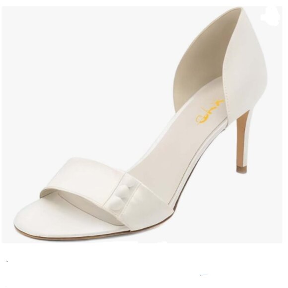 XYD Ivory D' Orsay Low Heel with Cute Buttons Open Toe Satin Slip On Dress Shoe - Picture 1 of 8